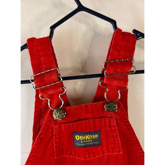 Oshkosh red corduroy overalls 6m? snaps - Picture 2 of 6